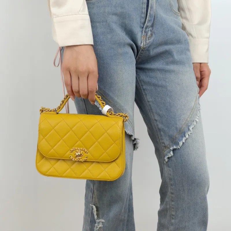 Chanel Crossbody Bag Top Handle Crossbody Bag Yellow Calfskin 20 × 6 × 14 cm 28 — on-model view 2 of 2