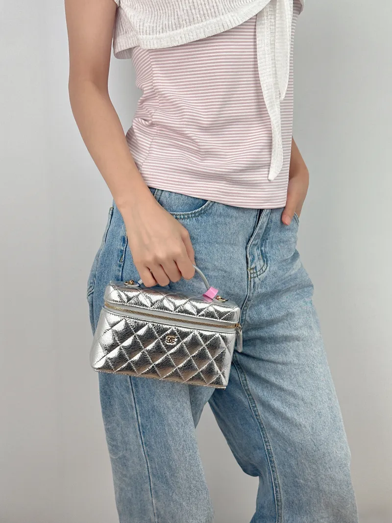 Chanel Crossbody Baglp Box Bag Top Handle Crossbody Bag Silver Calfskin One Size19.5 × 5 × 17 cm — on-model view 1 of 3