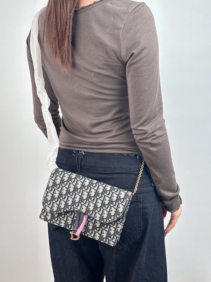 DIOR Crossbody Bag Saddle Chain Bagwoc Monogram Canvas Medium 22 × 5 × 14.5 cm — on-model view 2 of 2