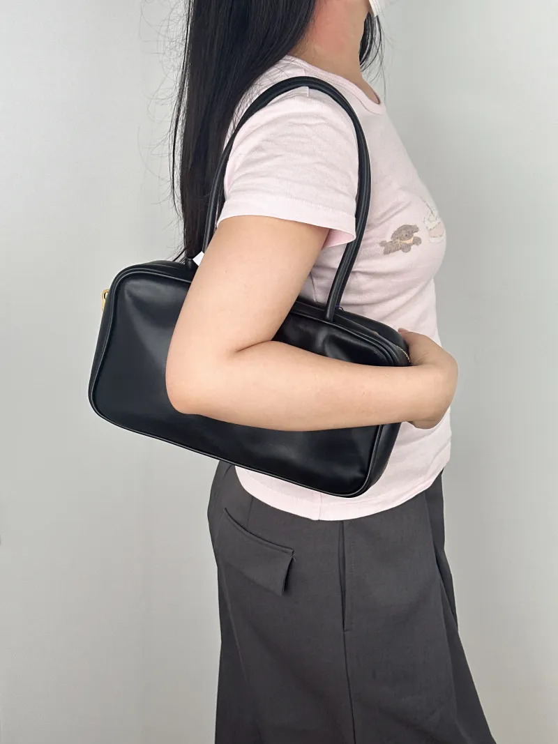 Miumiu Top Handle Bag Beau Black Calfskin Medium30 × 8.5 × 17 cm — on-model view 2 of 2