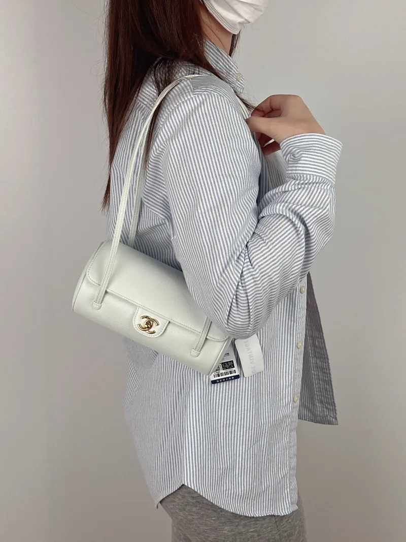 Chanel Shoulder Bag preppy coco Bowling Bag Green Calfskin Small 20.5 × 10 × 10 cm — on-model view 2 of 2