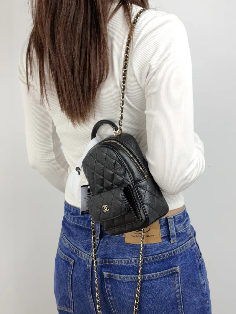 Chanel Backpack mini Backpack Collection Black Grained Calfskin One Size 13 × 9 × 18 cm — on-model view 2 of 3