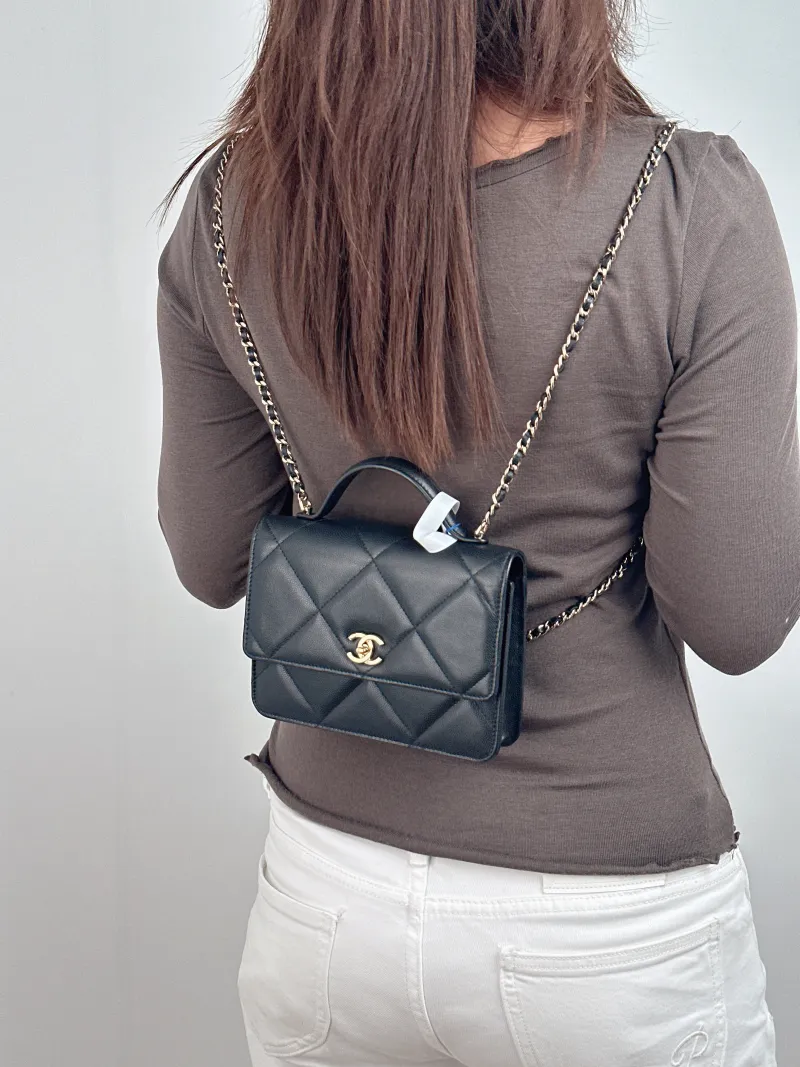 Chanel Backpack Backpack Black Calfskin One Size 18.2 × 5 × 14 cm — on-model view 2 of 2