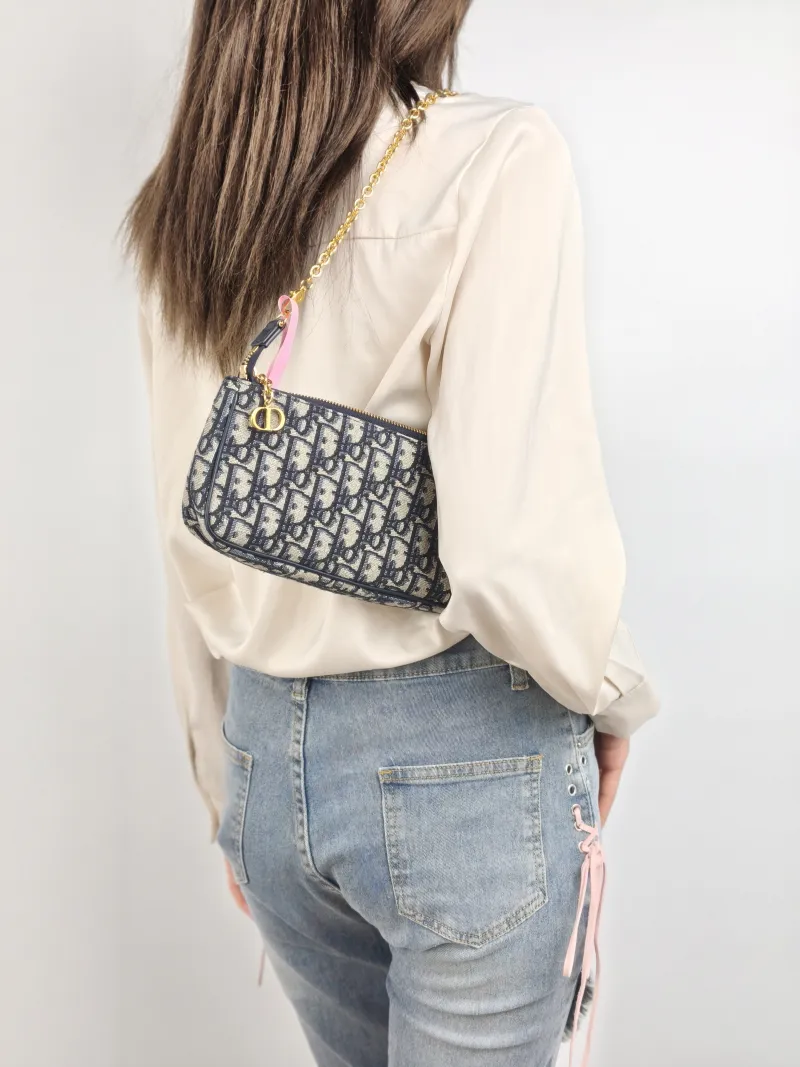 DIOR Shoulder Bag 30 Montaigne Blue Canvas One Size 21.5 × 3 × 12 cm — on-model view 2 of 2