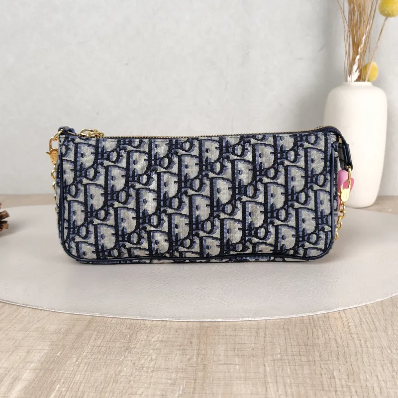 DIOR Shoulder Bag 30 Montaigne Blue Canvas One Size 21.5 × 3 × 12 cm