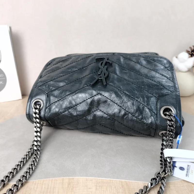 SAINT LAURENT Crossbody Bag Niki Green Waxed Leather Medium 28 × 8.5 × 20 cm — detail view 13 of 15