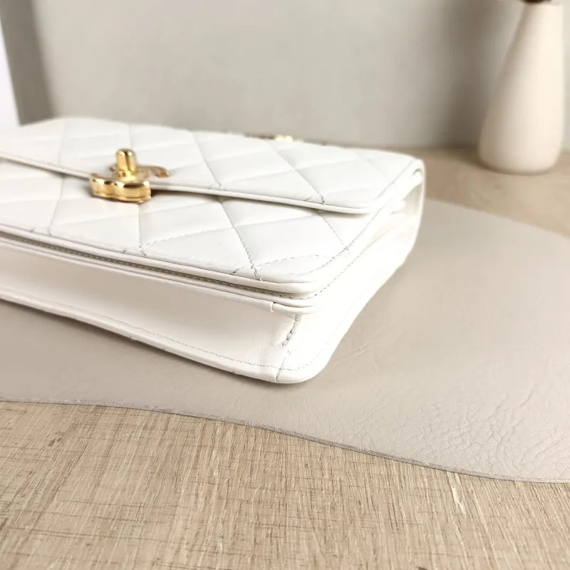 Chanel Crossbody Bag White Gold Calfskin One Size 23 × 5 × 15 cm — detail view 2 of 12