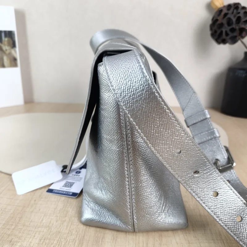 BALENCIAGA Shoulder Bag DOWNTOWN Silver Calfskin Small 30 × 10 × 17.5 cm — detail view 5 of 11