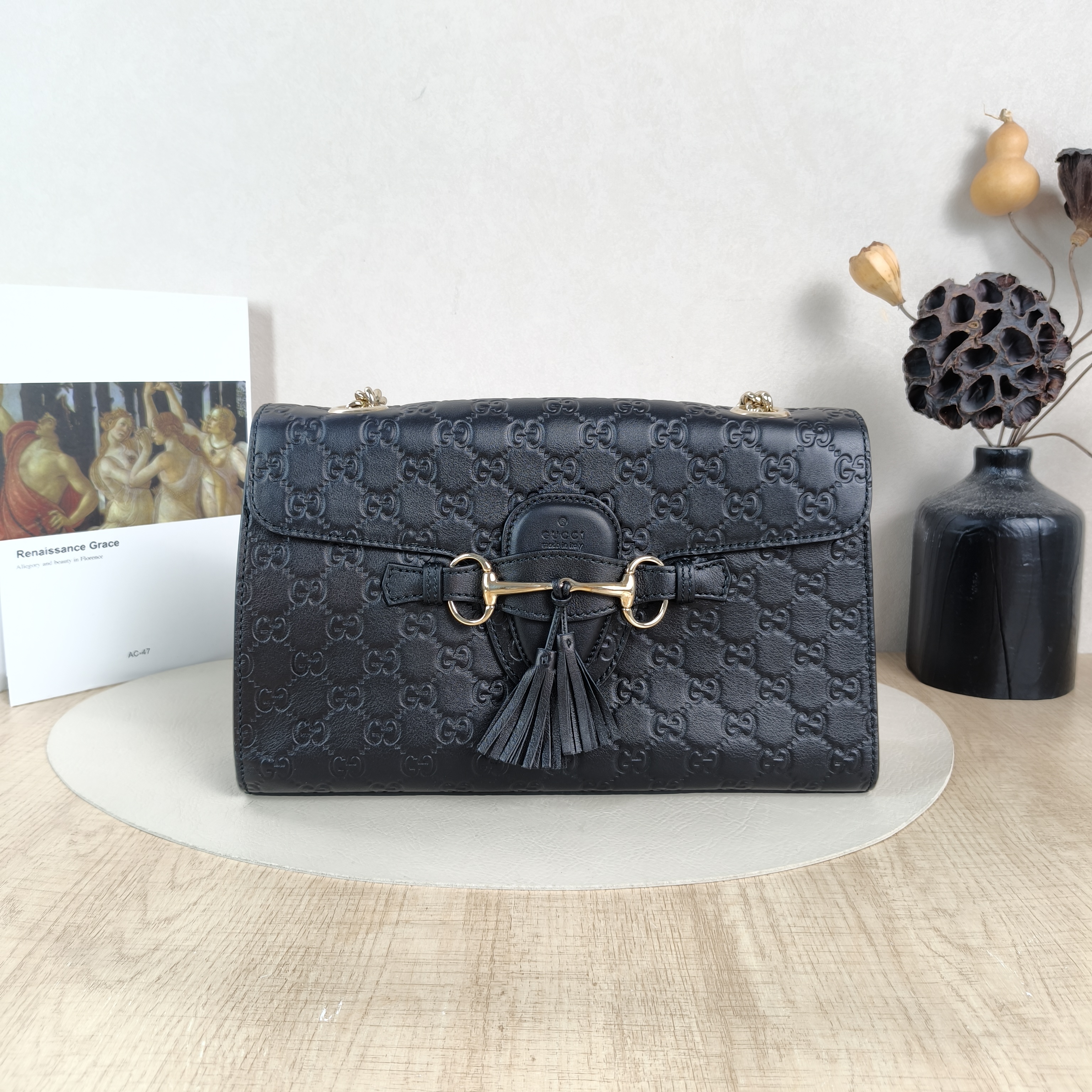 GUCCI Shoulder Bag Emily Black Calfskin One Size30 × 8 × 18 cm