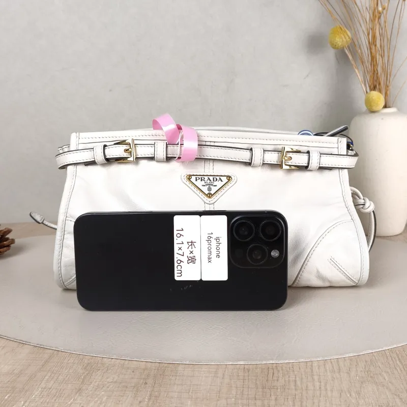PRADA Crossbody Bag Bonnie Soft Lux Shoulder Strap Edition White Waxed Leather Calfskin Small 26 × 12 × 14 cm Conditioned — cover view 4 of 5