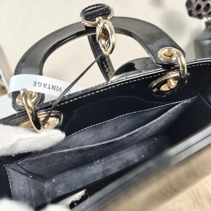 DIOR Top Handle Bag Lady Lady Dior Bag Black Leather Patent Leather Patent Small20 × 8 × 18 cm — detail view 13 of 13