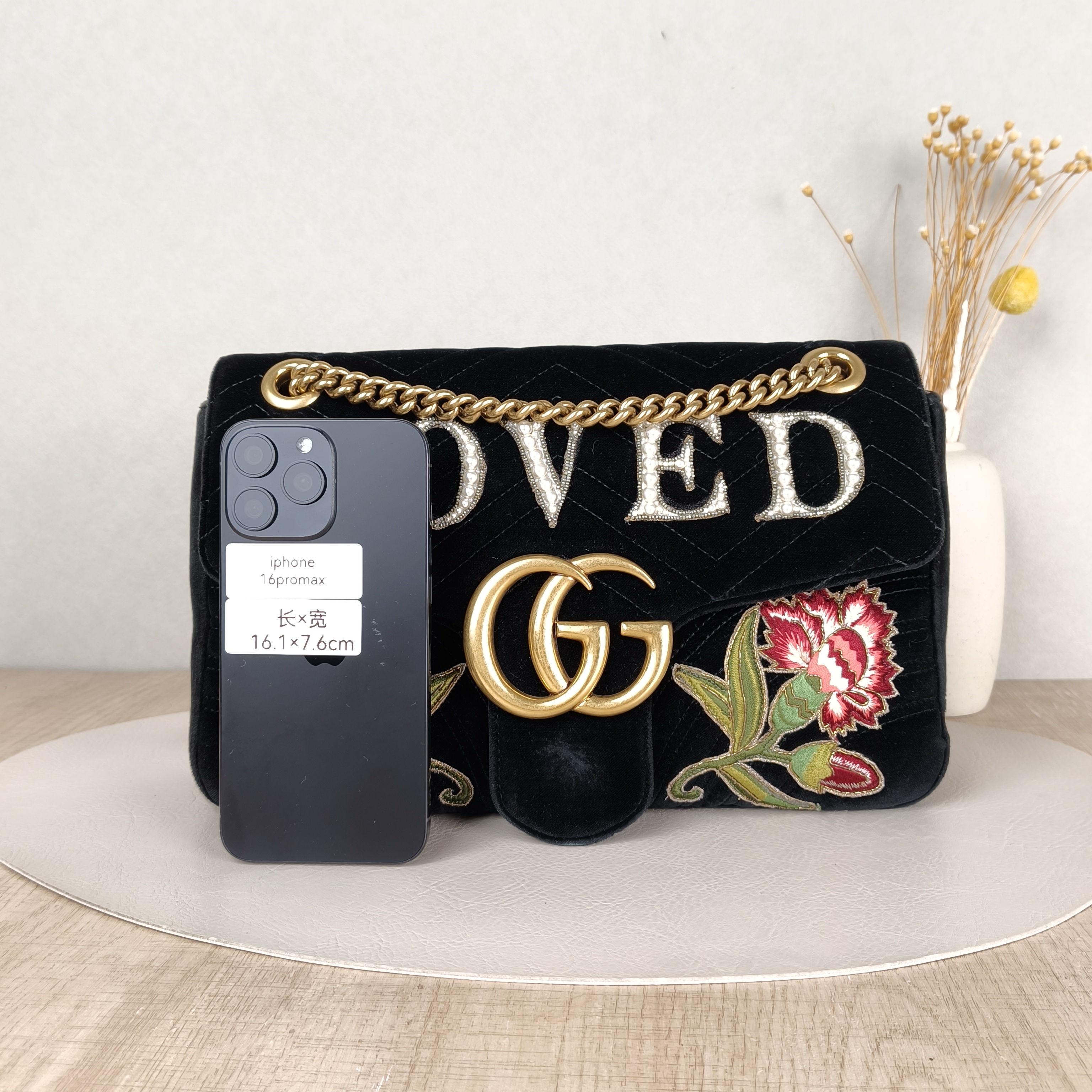 GUCCI Crossbody Bag GG Marmont Marmont 31Pearl Embroidered Black Velvet Large31 × 7 × 19 cm — cover view 3 of 5
