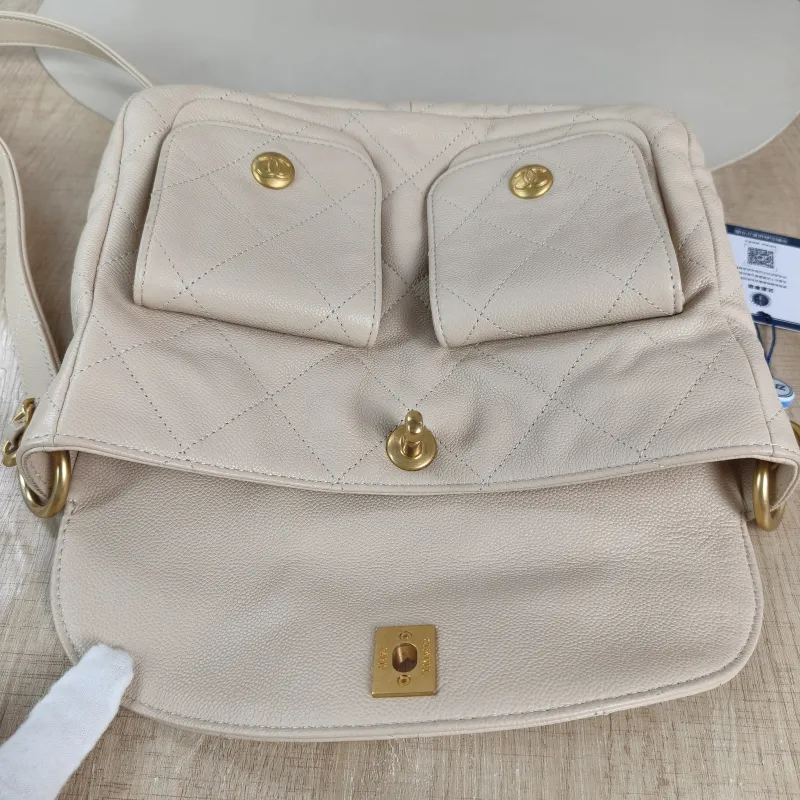 Chanel Shoulder Bag Supple Twins Hobo Beige Grained Calfskin Small 24.5 × 5 × 19 cm — detail view 9 of 13
