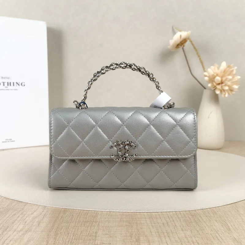 Chanel Crossbody Bag kelly Silver Calfskin One Size18 × 4.5 × 10 cm