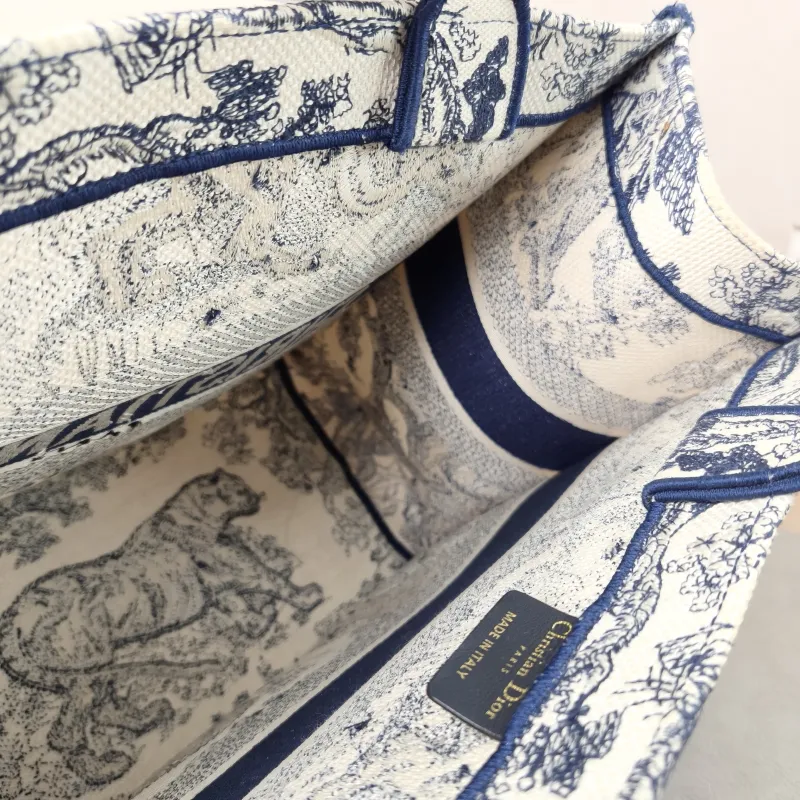 DIOR Top Handle Bag Book Tote Collection · White Blue Canvas Medium 36 × 16.5 × 27.5 cm — detail view 7 of 13