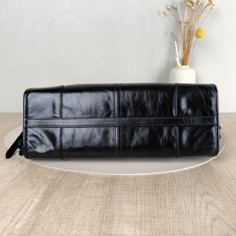PRADA Shoulder Bag Bonnie Soft Lux Black Waxed Leather Medium32 × 12 × 15.5 cm — cover view 3 of 5