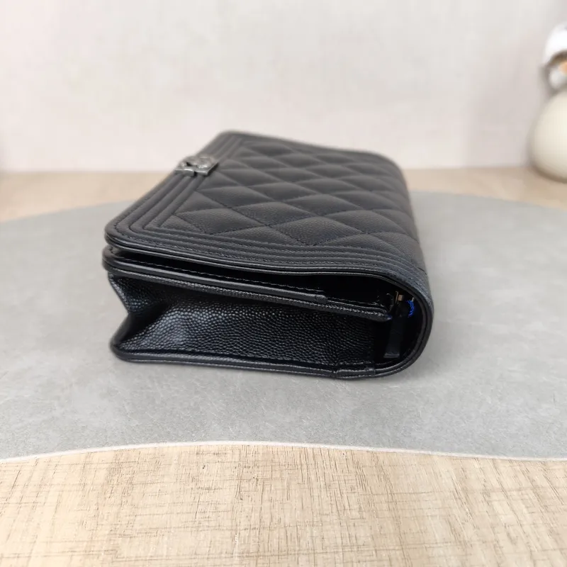 Chanel Crossbody Bag Le Boy​ WOC Black Grained Calfskin Mini 19.2 × 3.5 × 12.3 cm — detail view 10 of 11