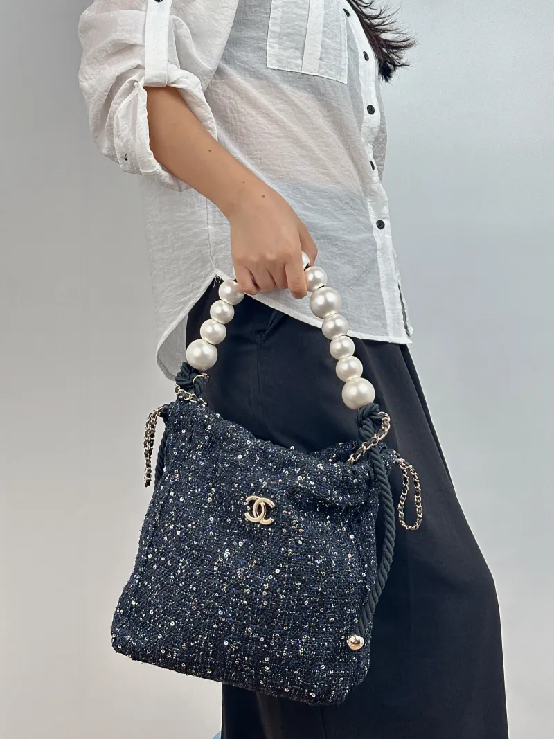 Chanel Shoulder Bag Pearl Bucket Bag Black One Size 25 × 8 × 27 cm 27 — on-model view 1 of 2