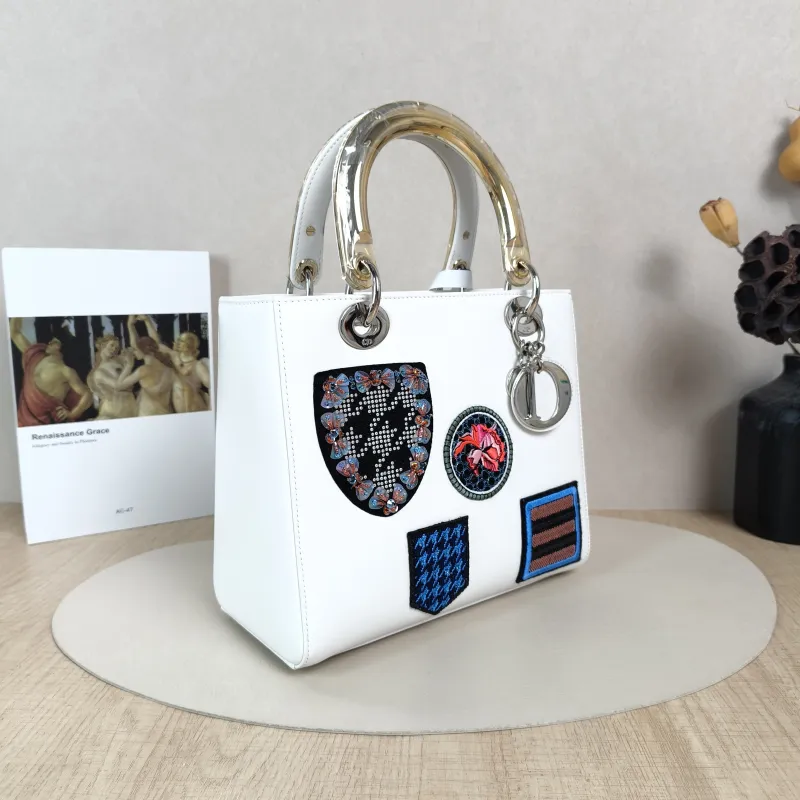 DIOR Top Handle Bag Lady Lady Dior Bag White Calfskin Medium24 × 12 × 21 cm — cover view 4 of 6