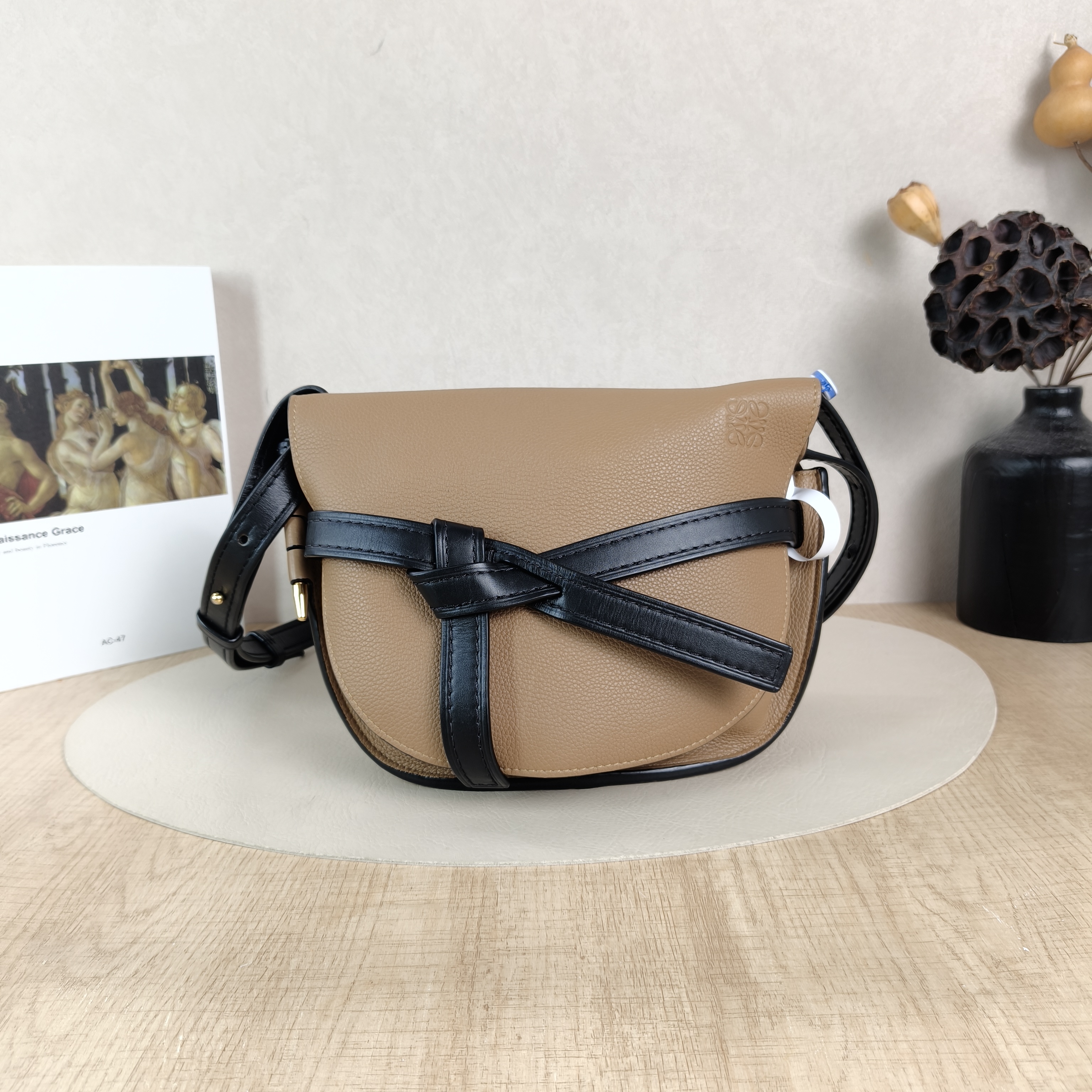 LOEWE Crossbody Bag Gate Brown Black Calfskin Medium25 × 11.5 × 19 cm