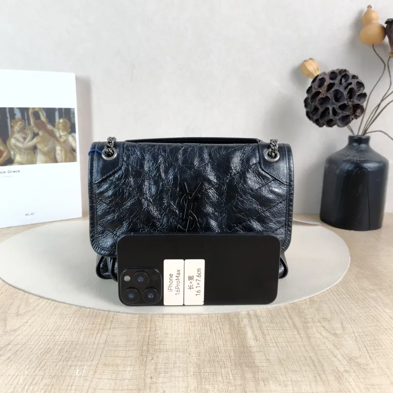 SAINT LAURENT Crossbody Bag Niki Black Waxed Leather Calfskin Small 21 × 7.5 × 16 cm — cover view 4 of 5