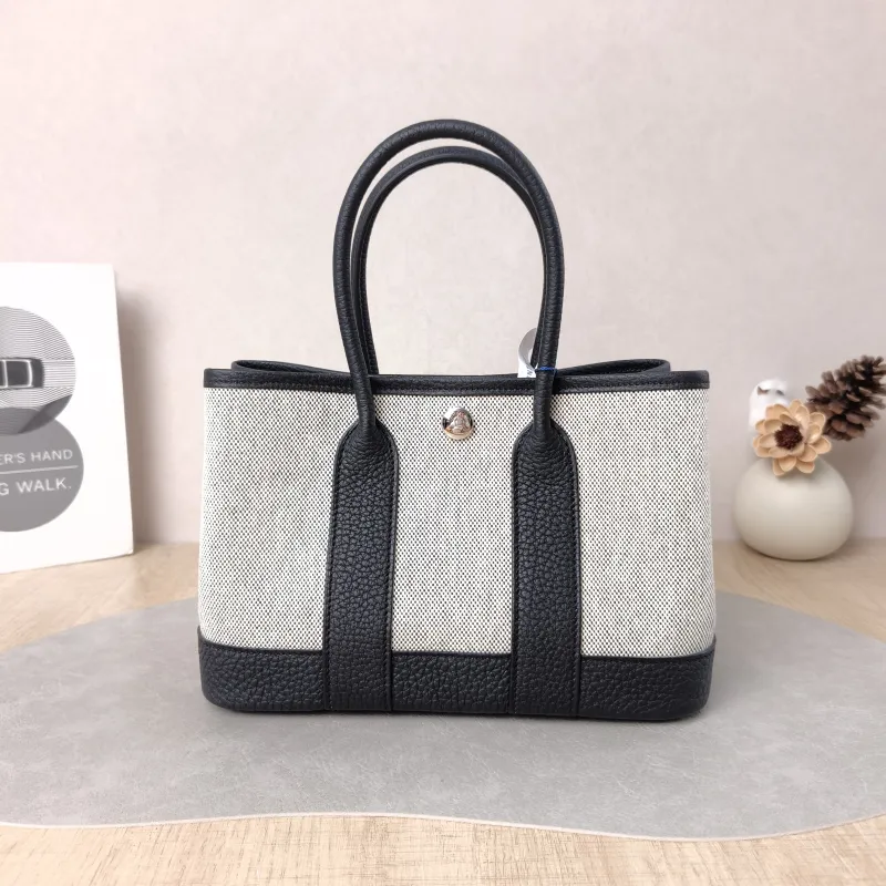 Hermès Top Handle Bag Neo Garden 23 Mini Black · Beige Canvas · Negonda Calfskin Mini 23 × 10 × 16 cm G — cover view 2 of 6