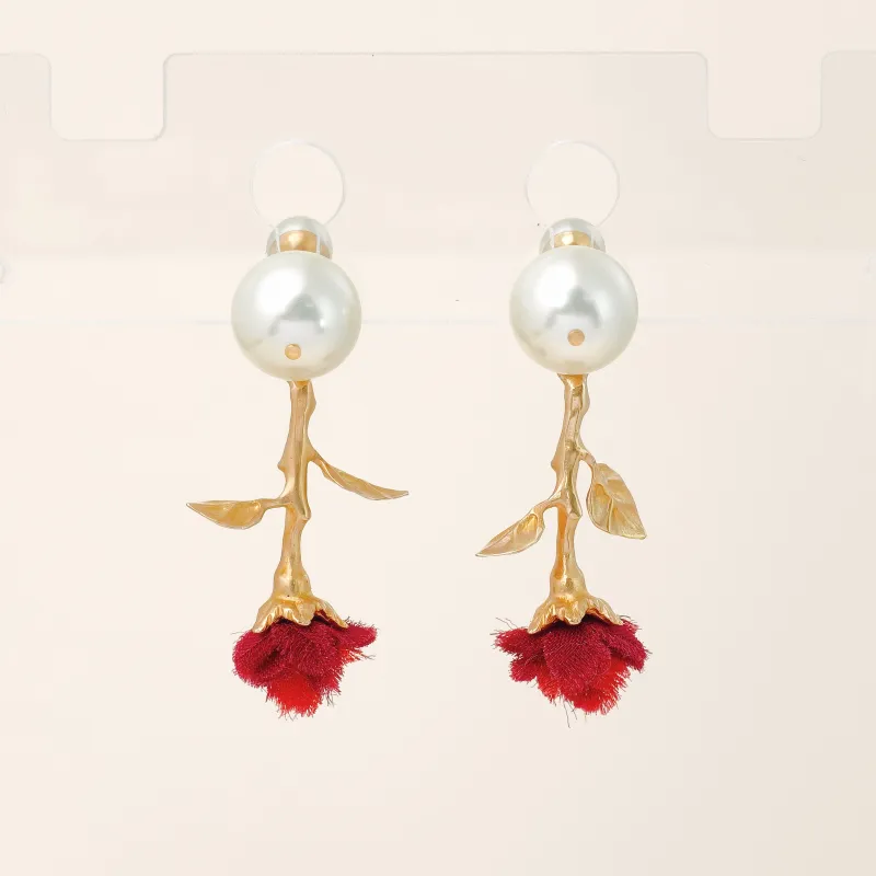 DIOR Earrings Pearl Red Pearl One Size