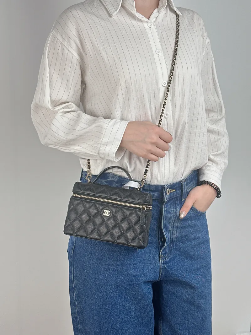 Chanel Crossbody Bag lp Box Bag Top Handle Crossbody Bag Black Grained Calfskin 19.5 × 5 × 12 cm — on-model view 3 of 3