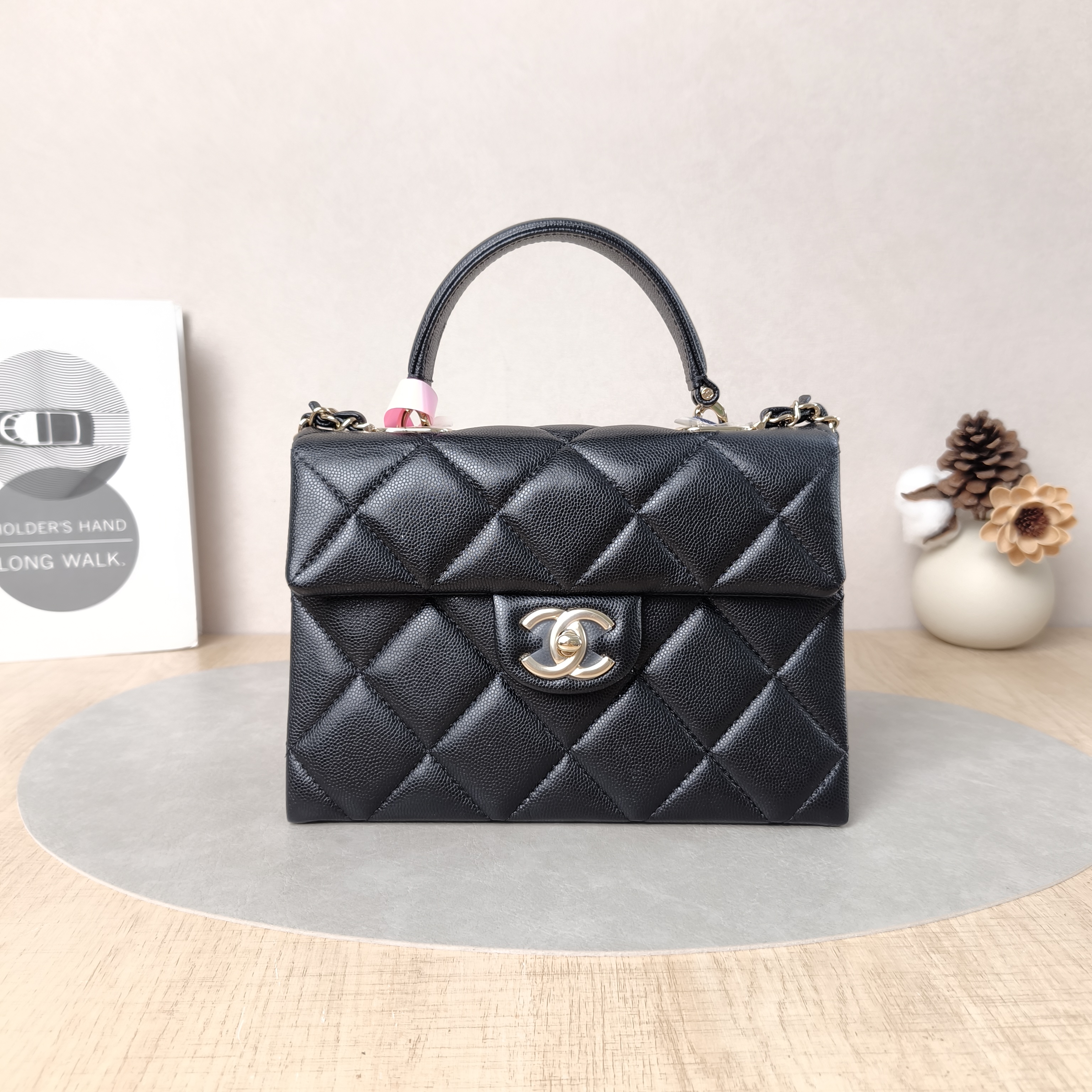 Chanel Crossbody Bag Top Handle Crossbody Bag Black Calfskin One Size21.5 × 10 × 15.5 cm