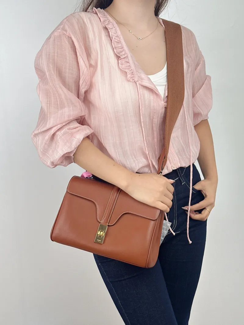 CELINE Shoulder Bag Soft 16Shoulder Bag Caramel Calfskin Small 23 × 9 × 15 cm — on-model view 2 of 2