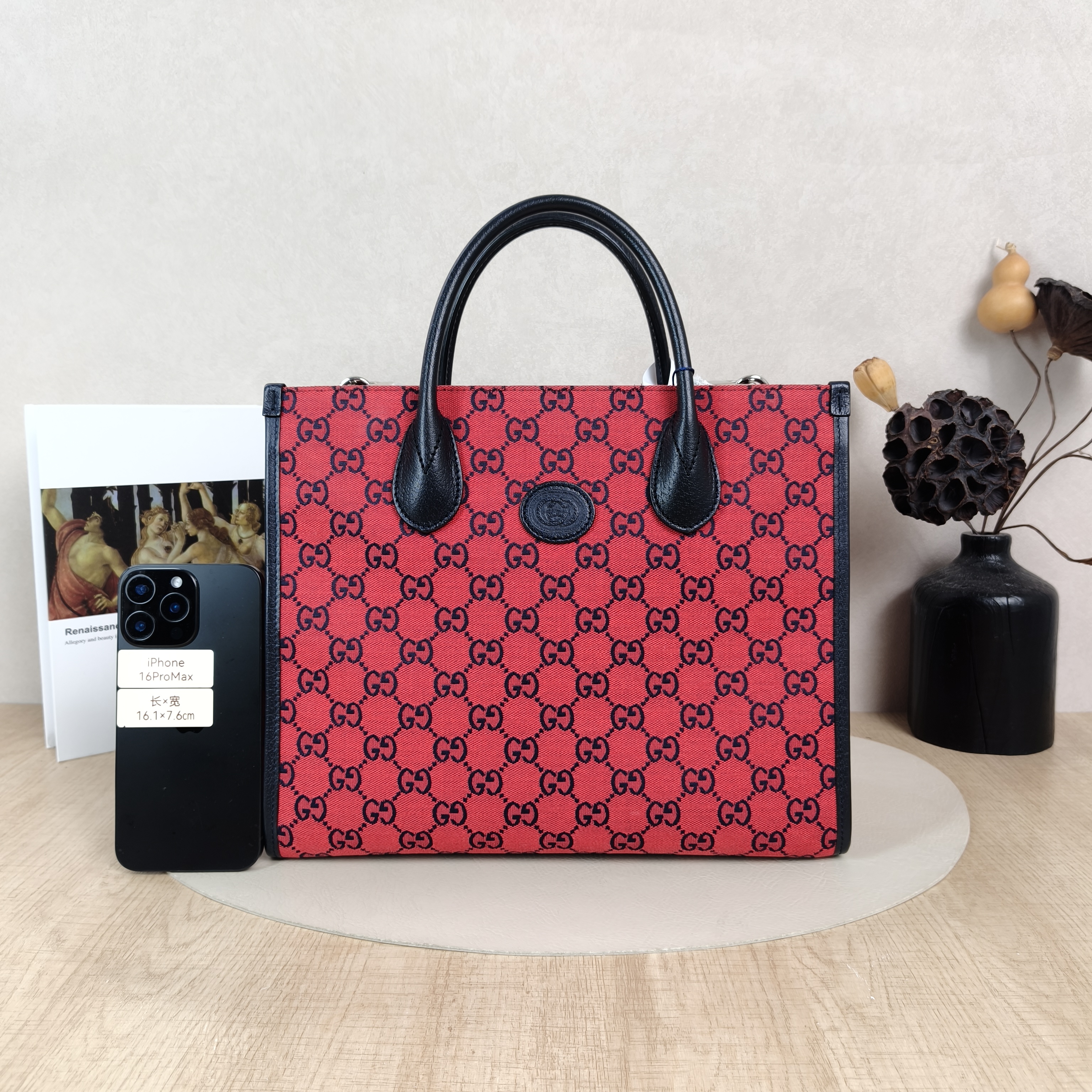 GUCCI Shoulder Bag Tote Bag Navy Red Canvas Small31 × 14 × 26.5 cm — cover view 5 of 6