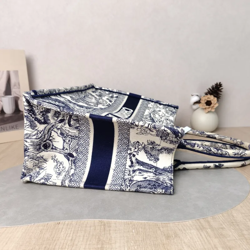 DIOR Top Handle Bag Book Tote Collection · White Blue Canvas Medium 36 × 16.5 × 27.5 cm — detail view 3 of 13