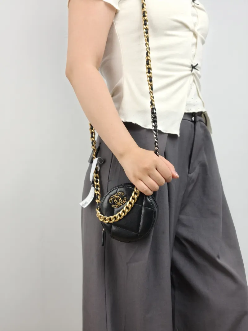 Chanel Crossbody Bag 19bag Black Lambskin Mini 12 × 4.5 × 12 cm — on-model view 1 of 2