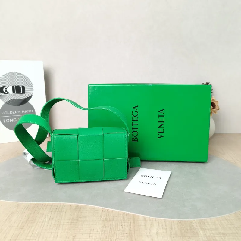 Bottega Veneta Crossbody Bag Cassette Woven Green Lambskin Mini 12 × 4 × 9 cm — cover view 5 of 6