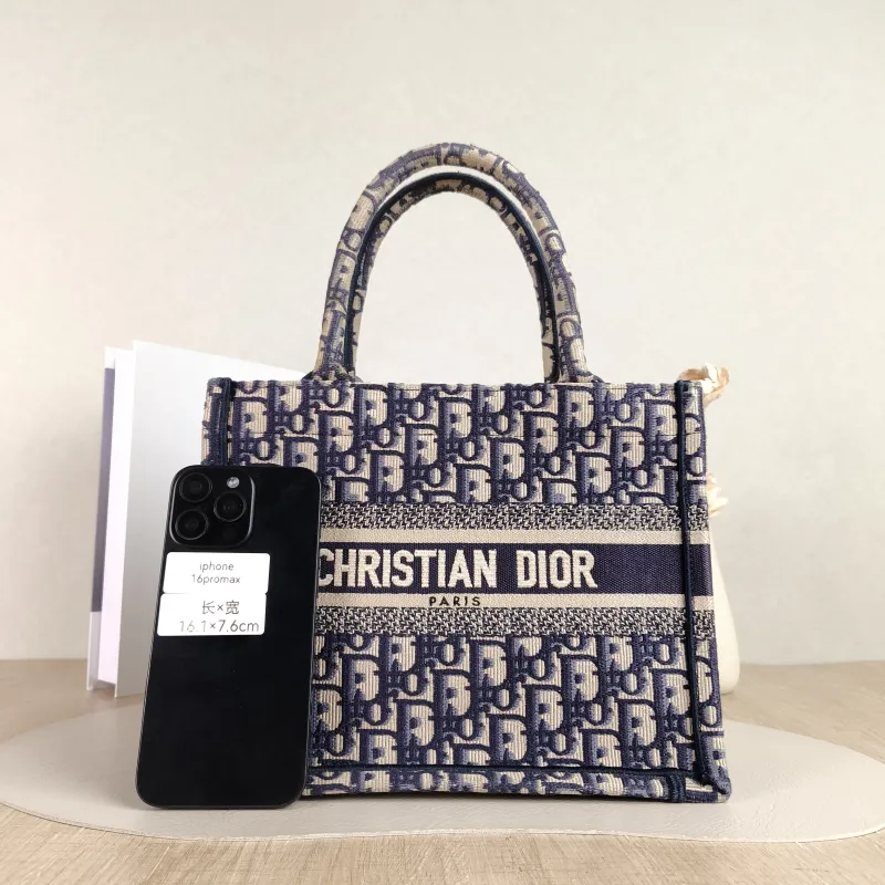 DIOR Top Handle Bag Book Tote Blue Canvas Small 26.5 × 14 × 22 cm — cover view 5 of 5
