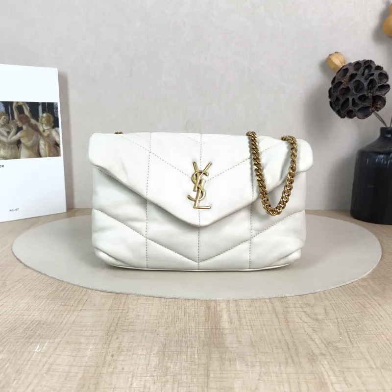 SAINT LAURENT Crossbody Bag LOULOU PUFFER White Lambskin Mini 23 × 8.5 × 15.5 cm