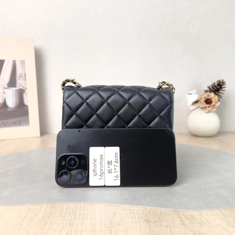 Chanel Crossbody Bag Classic Flap Mini CF Mini Black with Gold-Tone Hardware SL ambskin Mini 17 × 8 × 13.5 cm — cover view 3 of 6