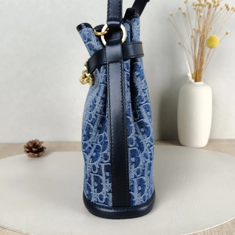 DIOR Shoulder Bag C'est bucket Bucket Bag Blue Canvas 24 × 10 × 25.5 cm — detail view 6 of 12