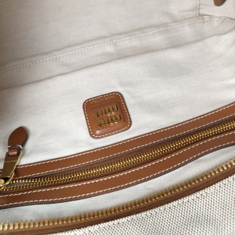 Miumiu Top Handle Bag Beau Brown Canvas · Calfskin Large 34 × 10 × 20 cm — detail view 10 of 12