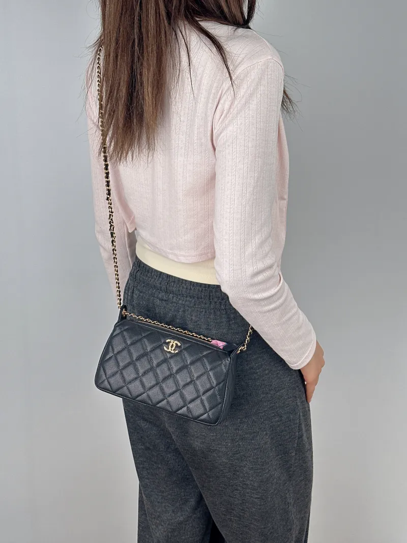 Chanel Crossbody Bag c Black Grained Calfskin One Size21 × 5.5 × 12 cm — on-model view 1 of 2
