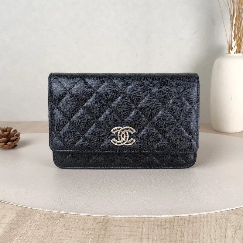 Chanel Crossbody Bag Classic Flap WOC CF WOCWOC Bag Woven c Black Calfskin One Size 19.2 × 3.5 × 12.3 cm