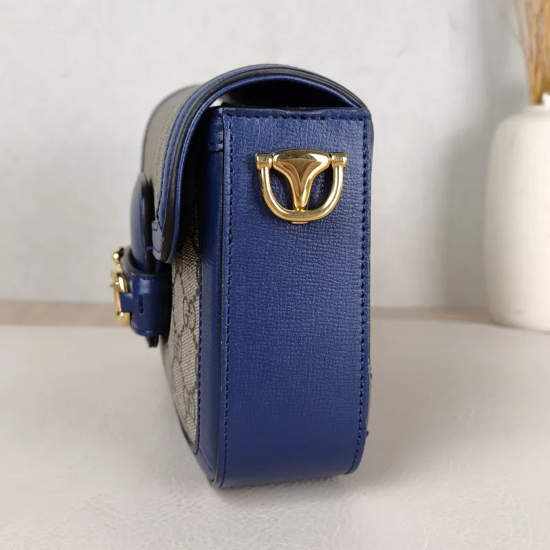 GUCCI Crossbody Bag Horsebit 1955 Horsebit Small Blue Monogram PVC Calfskin Small 20.5 × 5 × 14.5 cm — detail view 5 of 13