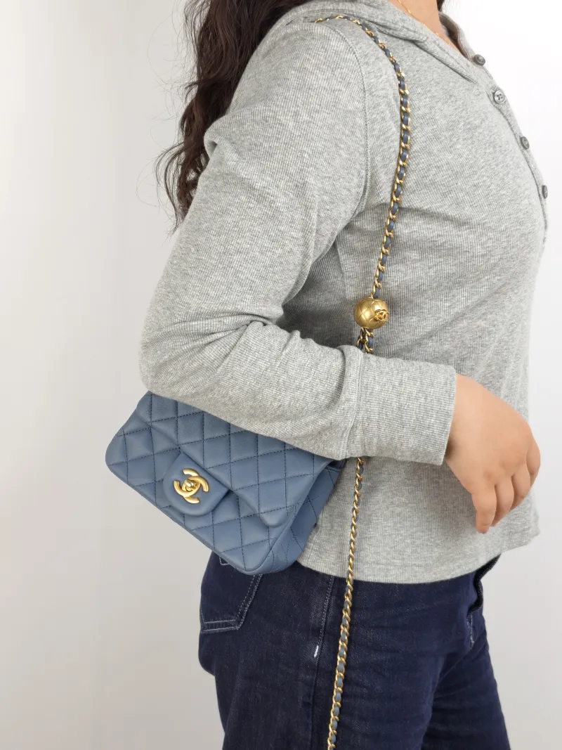 Chanel Crossbody Bag Blue Lambskin One Size 17 × 8 × 13.5 cm — on-model view 3 of 3