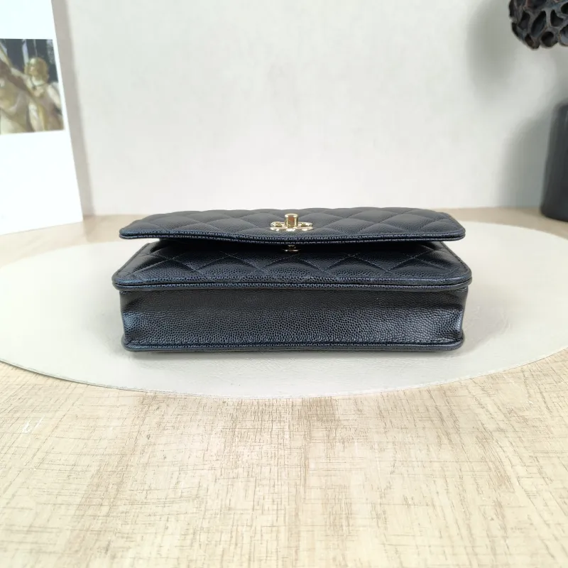 Chanel Crossbody Bag woc Black with Gold-Tone Hardware Grained Calfskin One Size 19.2 × 3.5 × 12.3 cm — cover view 4 of 5