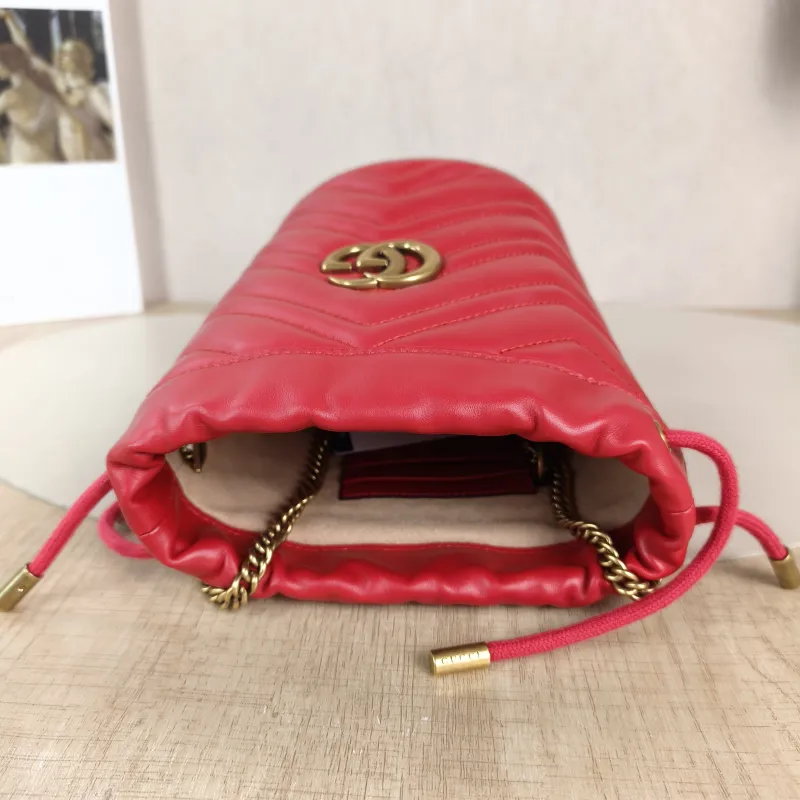 GUCCI Crossbody Bag GG Marmont Marmont Red Calfskin Small 14 × 13 × 17 cm — detail view 9 of 9