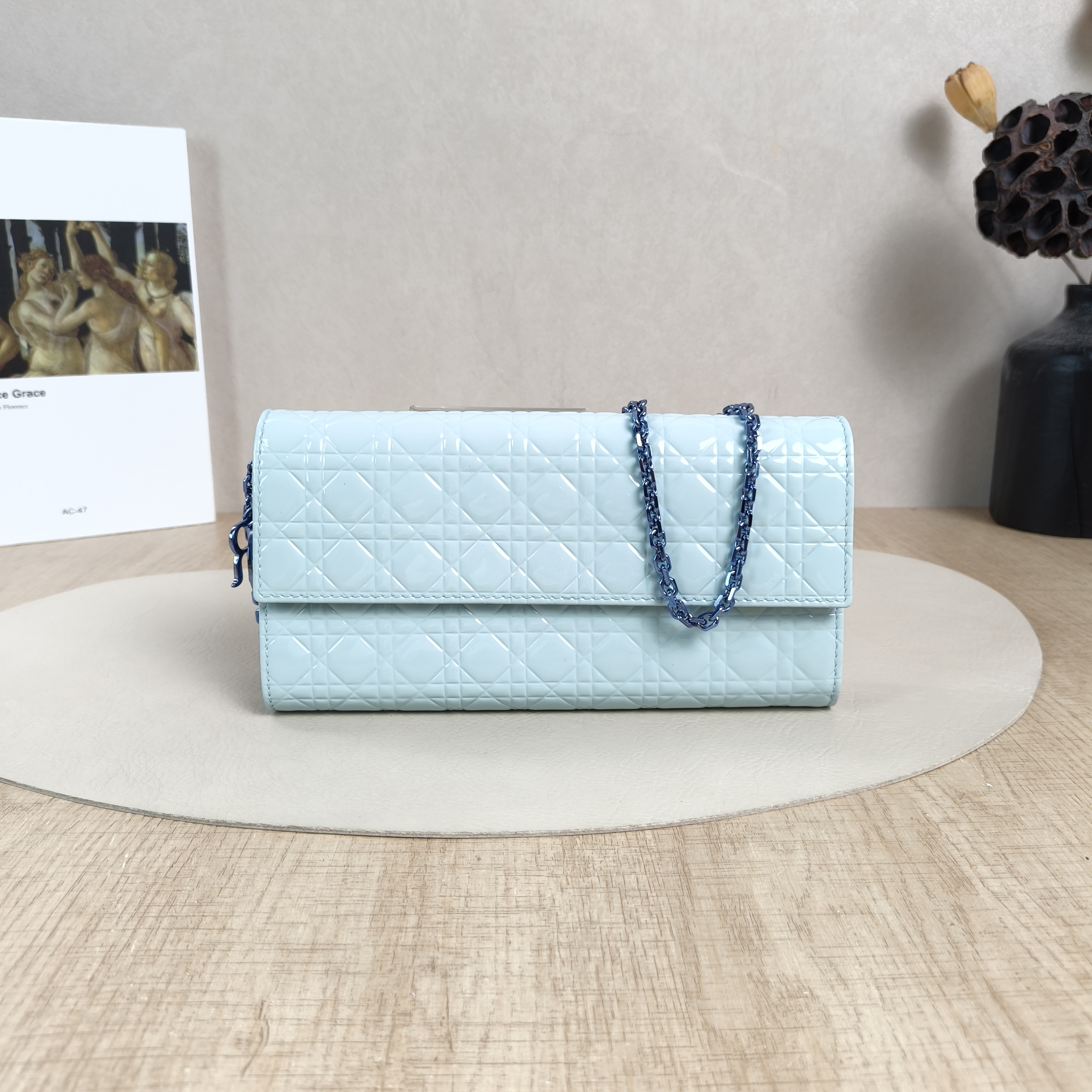 DIOR Shoulder Bag Chain Shoulder Crossbody Bagwoc Blue Patent Leather One Size21 × 2.5 × 11 cm