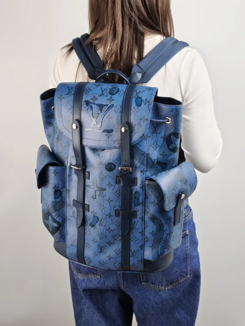 Louis Vuitton Backpack Christophe Backpack Blue PVC 33 × 12 × 44 cm — on-model view 2 of 2