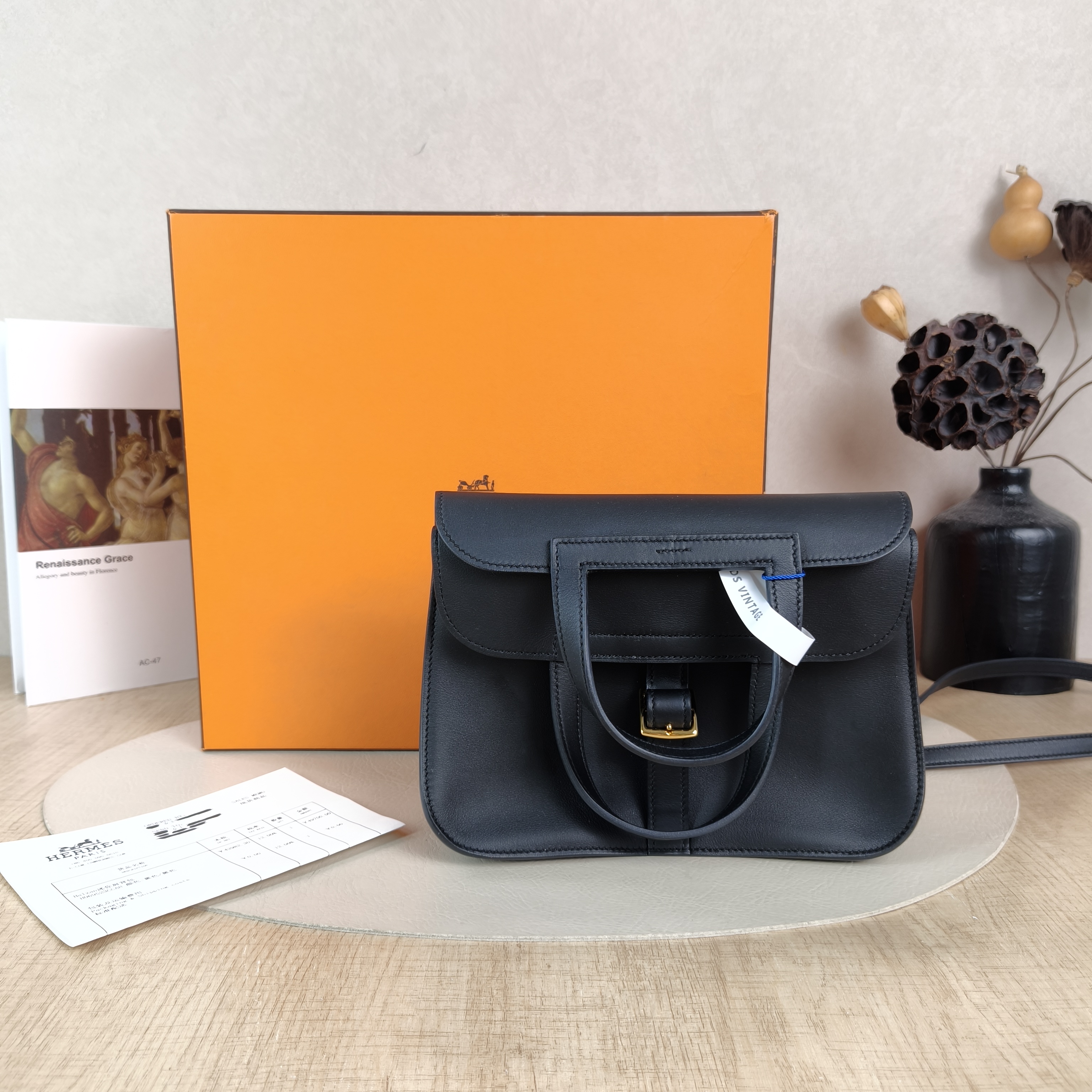 Hermès Crossbody Bag Halzan Black Swift Calfskinmini22 × 6.5 × 15 cm — cover view 2 of 6