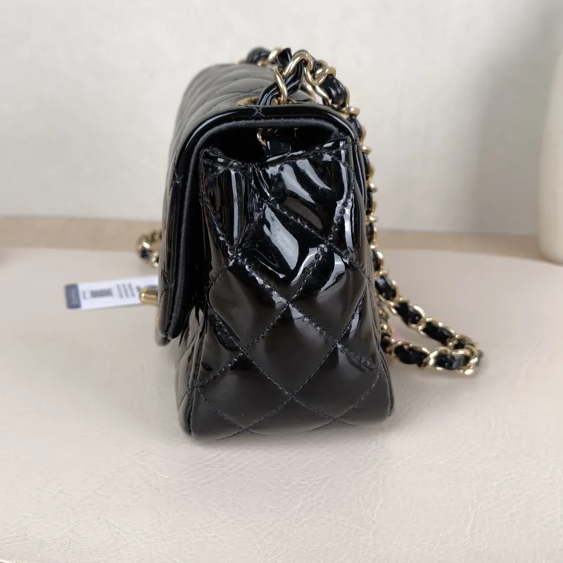 Chanel Crossbody Bag Classic Flap Mini CF Mini Black with Gold-Tone Hardware Patent Leathermini17 × 8 × 13.5 cm — detail view 12 of 13