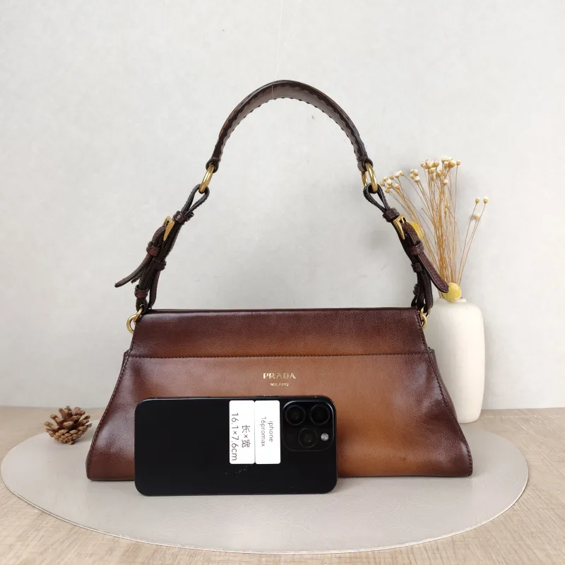 PRADA Shoulder Bag Shoulder Bag Brown Calfskin One Size 32 × 12 × 15 cm — cover view 4 of 5